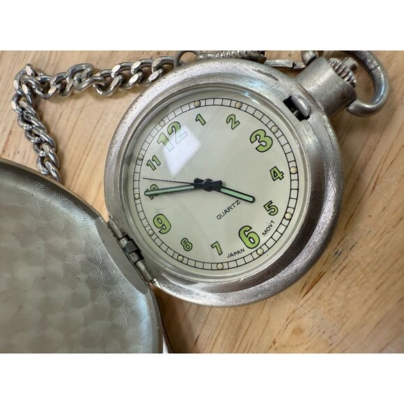 Vintage Silver-Tone Quartz Pocket Watch With Chain & Clip NOT TESTED - Picture 2 of 12